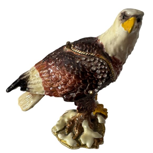 Decorative Bald Eagle Trinket Box With Rhinestone Accents & Hinged Storage - Picture 1 of 3